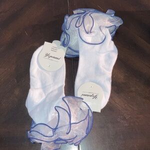 Stylish White Ruffle Socks with Navy Trim